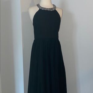 Lulu's Elegant Black Maxi Dress with Silver Neckline